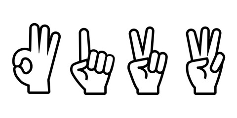 Wall Mural - hand counting zero one two three line icon set. clipart image isolated on white background