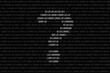 Silhouette of question mark over binary code surface