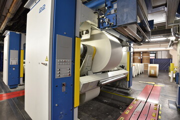 modern offset printing machines in a large printing plant - modern equipment in an industrial company