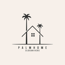 Holiday  Beach With Tree Palm And Home Logo Design