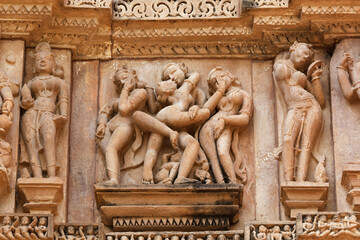 Fototapete - Erotic sculptures, Khajuraho, India