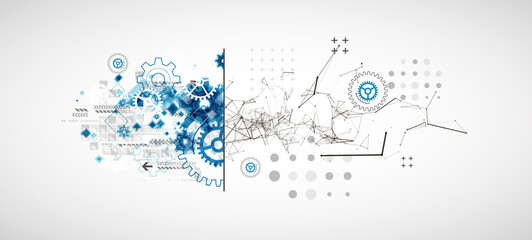 abstract background on technological and scientific topics. plexus effect with various techno detail
