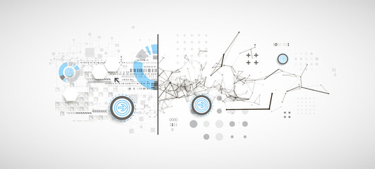 Poster - Abstract background on technological and scientific topics. Plexus effect with various techno details with a place under the text. Vector format.