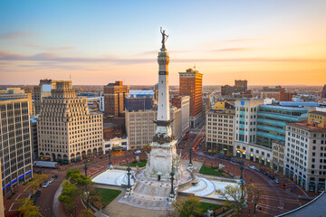 Fototapete - Indianapolis, Indiana, USA skyline over Monument Circle