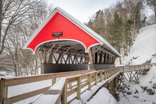 A Red Covered Bridge In New Hampshire
