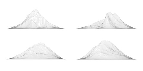 Set of mountains on white background.Technological landscape.Digital terrain cyberspace  .Vector illustration.