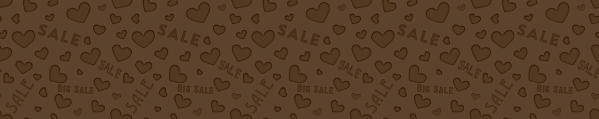 header for the site, heart on brown background, sale. design element, background for web. footer, ch