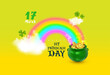 St. Patrick s Day symbol green pot. Template for text with fern leaves for St. Patrick's Day. Holiday. Place for text. Poster. Advertising on the billboard. Vector isolated on yellow background.