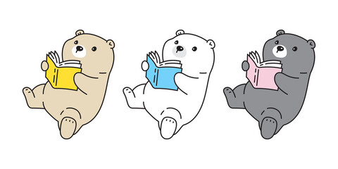 bear vector polar bear reading book icon logo teddy cartoon character symbol illustration doodle des