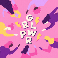 Wall Mural - Women's Day grl pwr diverse pink group card