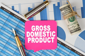 Canvas Print - Among the financial statements and charts is a note with the text - GROSS DOMESTIC PRODUCT