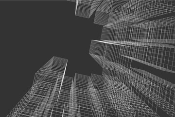 Abstract architectural background. Linear 3D illustration. Concept sketch