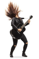 Sticker - Rock girl playing a guitar and waving hair