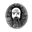 Graphic face of a bearded and long-haired man. Vector illustration