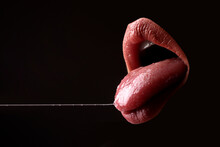 Closeup Erotic Mouth. Woman Sexy Tongue. Desire, Sensual Seductive.