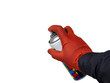 © Azovsky - A man holds an aluminum spray can with graffiti or airbrushing paint in his hand with a red glove in the workshop. Mockup, a place to insert the background.