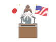© R-DESIGN - 日米について演説する日本人政治家のイラスト