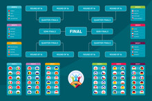 Match Schedule, Template For Web, Print, Football Results Table, Flags Of European Countries Participating To The Final Tournament Of European Football Championship 2020. Vector Illustration
