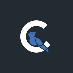 bird logo, letter C logo design vector, dark background,