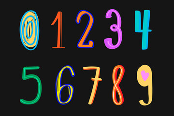 Wall Mural - Numbers vector colorful doodle typography set