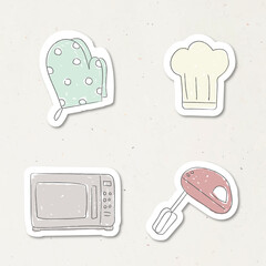 Sticker - Cute kitchen utensil doodle sticker set vector