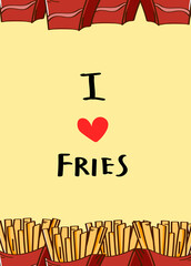 Wall Mural - I love fries doodle background vector