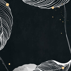Wall Mural - oriental leaves and gold detailed frame on black vector