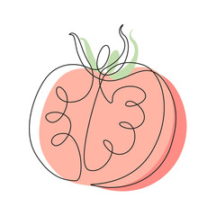 Aufkleber - One continuous line drawing tomato with abstract red shape. Fresh slice healthy organic vegetable concept for veggie garden icon. Modern minimalistic graphic design vector illustration for logo