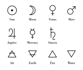 simple alchemy symbols set. isolated alchemy icons and glyphs of planets also known as seven planeta