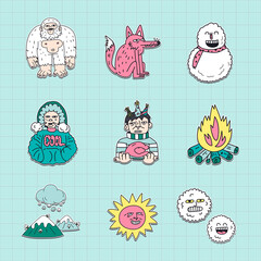 Sticker - Hand drawn winter stickers collection vector