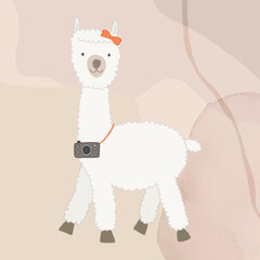 Sticker - Adorable alpaca with camera vector