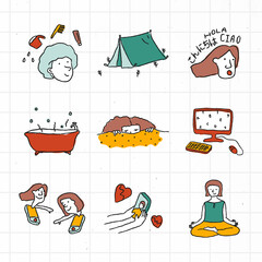 Canvas Print - Activities at home doodle style vector set