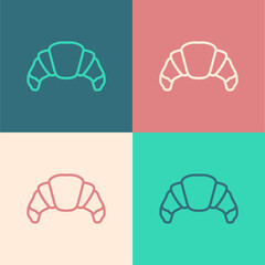 Poster - Pop art line Croissant icon isolated on color background. Vector.