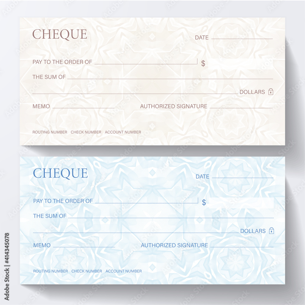 Check, Cheque (Chequebook template). Guilloche pattern with abstract ...
