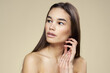 © SHOTPRIME STUDIO - Pretty woman naked shoulders cosmetics clean skin hair care beige background