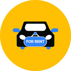 Rent a car icon. Car price icon. Buying a car icon. rent time, rent price, buy time, dollar, money, key icon with vector illustration, flat style, black shape, two color, thin line.