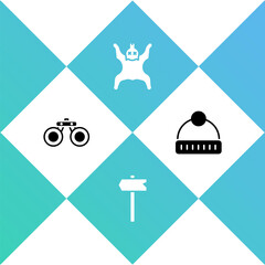 Canvas Print - Set Binoculars, Road traffic sign, Bear skin and Winter hat icon. Vector.