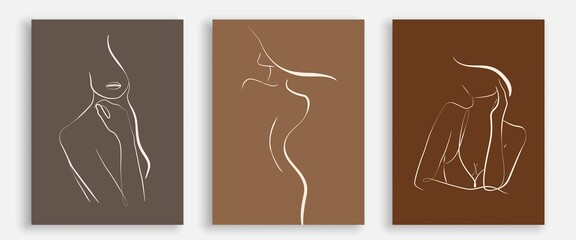 Wall Mural - One Line Woman Body Prints Set. Creative Contemporary Abstract Line Drawing. Beauty Fashion Female Body. Vector Minimalist Design for Wall Art, Print, Card, Poster.