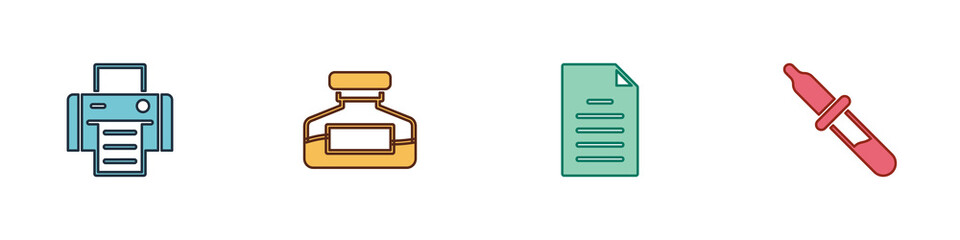 Poster - Set Printer, Ink bottle, File document and Pipette icon. Vector.