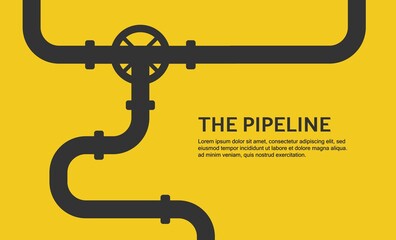 Web banner template. Industrial background with yellow pipeline. Oil, water or gas pipeline. Vector illustration