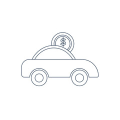 Rent a car icon. Car price icon. Buying a car icon. rent time, rent price, buy time, dollar, money, key icon with vector illustration, flat style, black shape, two color, thin line.