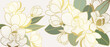 Luxury Gold magnolia flower background vector.  Pink and golden Botanical Line art Hand Drawn design for wedding invitation, wallpaper, wall art. Vector illustration.