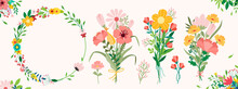 Vector Illustration Bouquets Of Flowers. Design Template