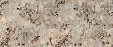 Stone Wall Texture. Old Cement Texture With Floral Seamless Pattern Background