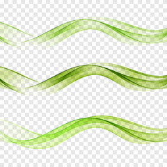 Set abstract color wave transparent green vector curve flow motion smoke design lines