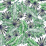 Fototapeta Sypialnia - Seamless tropical leaf pattern. Watercolour botanical illustration. Beautiful elegant palm leaf pattern. For decoration  of fabric, paper and other design.