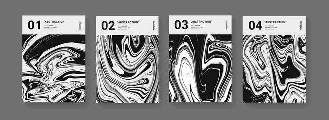 Poster - Set of futuristic covers. Modern Swiss design posters set. Monochrome Liquid Texture Vector design.