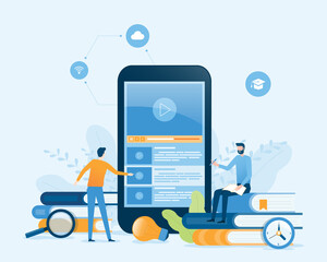 Wall Mural - vector illustration design online education and e-learning at home and design for webinar, online vi
