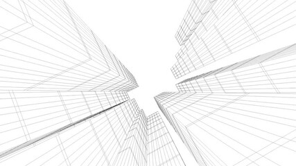Wall Mural - Architecture building construction. Linear 3D view. Concept sketch background.