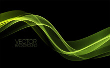 Vector Abstract Shiny Color Green Wave Design Element On Dark Background. Science Design